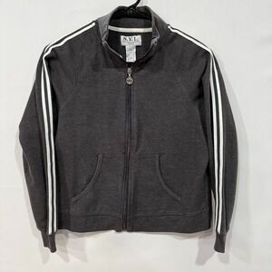 NYL Track Jacket Womens PM Gray White Striped Full‎ Zip Petite Fit Vintage